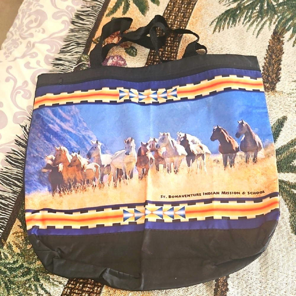 Shopping Tote Bag Cloth With Horses On Front Colorful